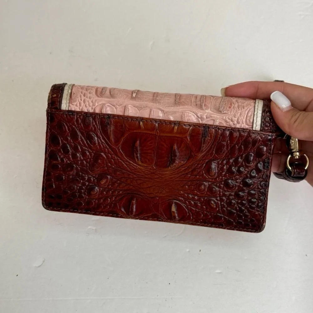Brahmin Pink and Brown Croc-Embossed Wallet - Picture 4 of 9